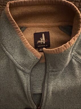 johnnie-O Men's blue/green   terry Zip-Up Sweater with Tan Collar Trim.